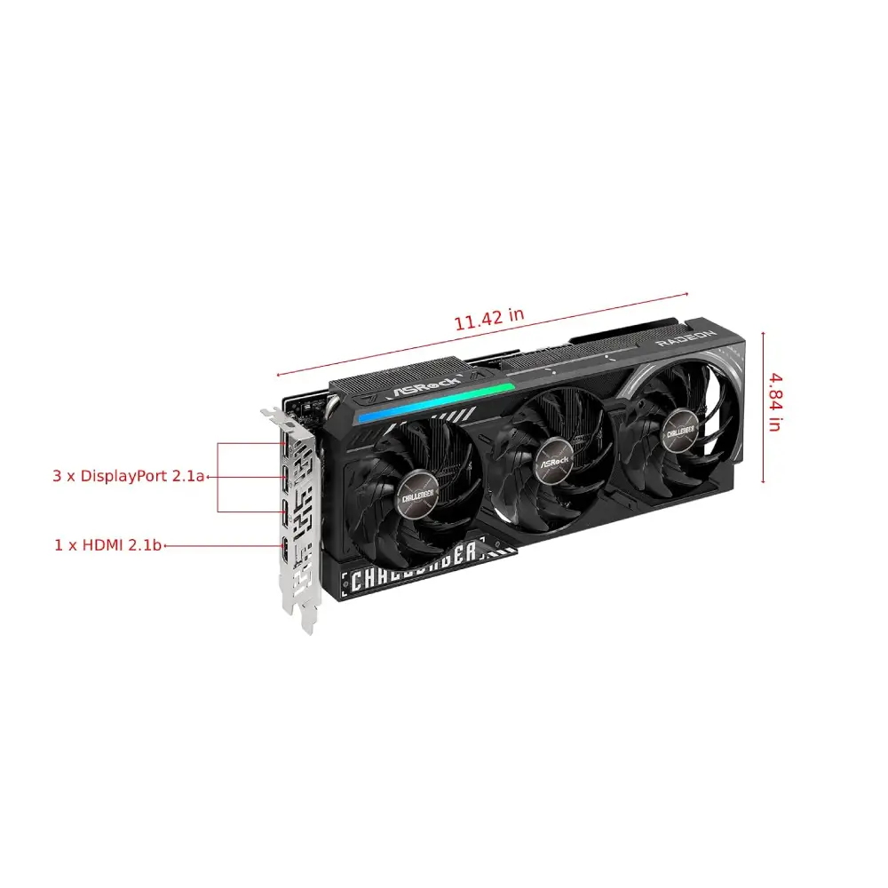 ASRock Graphic Card RX 9070 XT 16GB DDR6 Challenger Gaming Triple Fan view 3